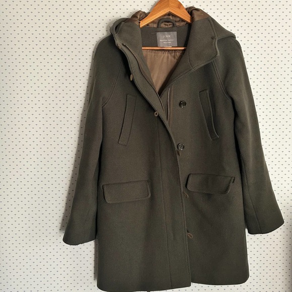 J. Crew Jackets & Blazers - J. Crew Hooded Stadium Cloth Nello Gori Wool Coat 10 Olive Green J.Crew Peacoat